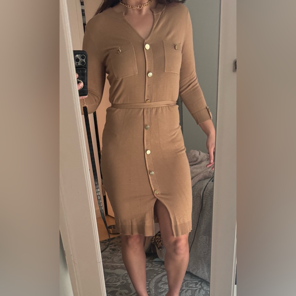 New York and Company Camel Sweater Dress